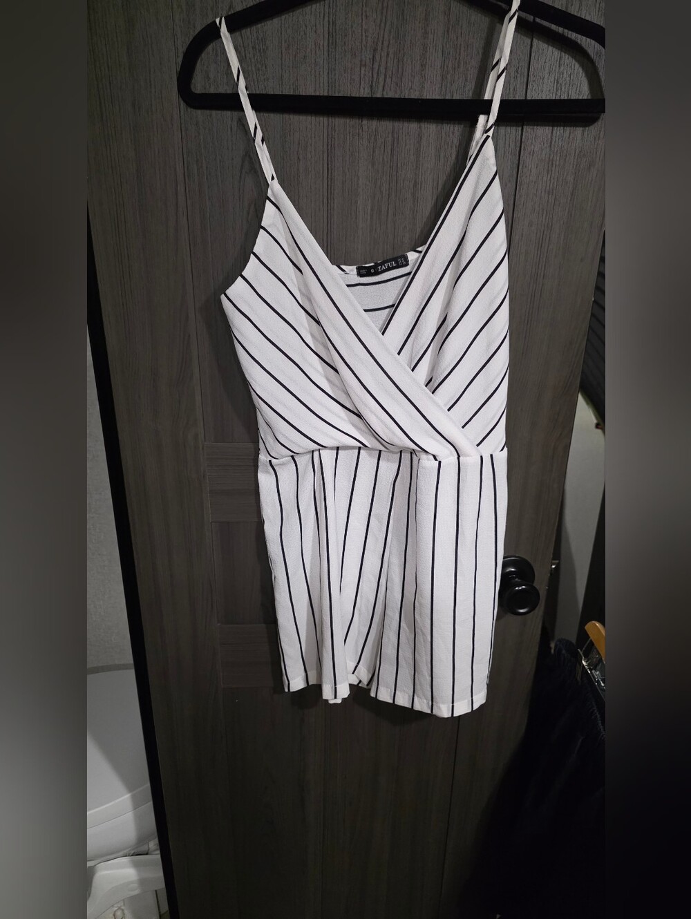 Zaful Romper Womens Small White and Black Striped Beach Vacation Cruise Resort